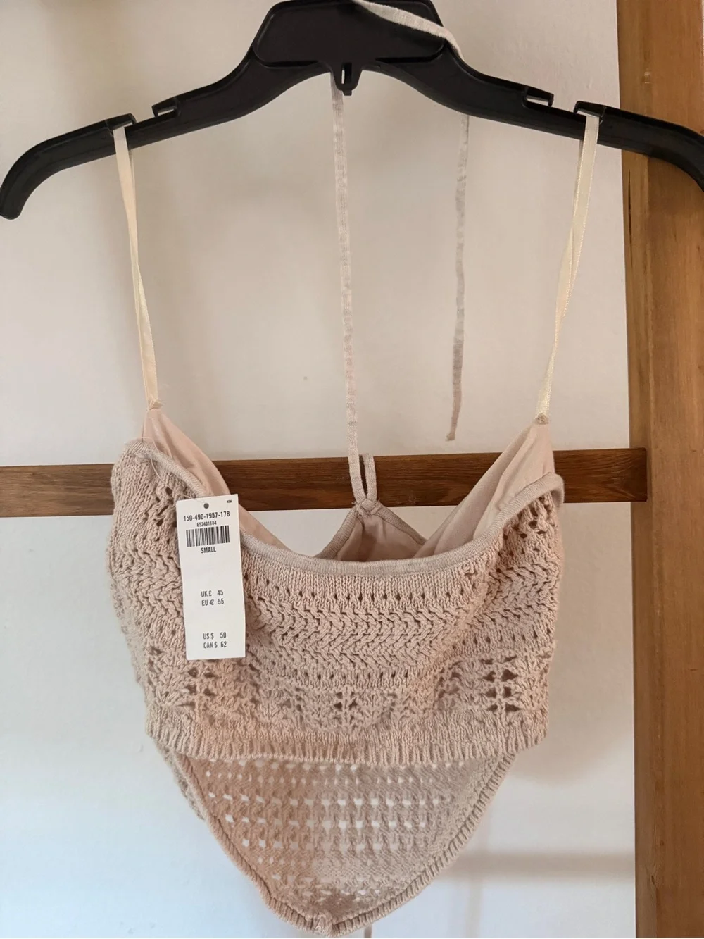 Abercrombie & Fitch Crochet Knit Halter Top in Light Beige